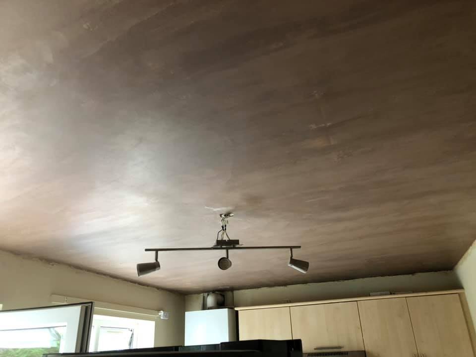 Kitchen ceiling freshly skimmed, spotlight bar back in place